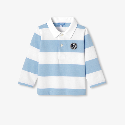 Baby boy long sleeves polo shirt- white/cloud blue