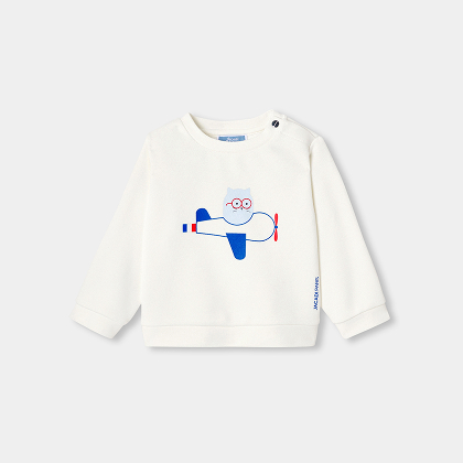 Baby boy fleece sweatshirt- soft white