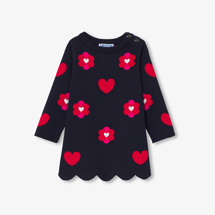 Knit toddler girl dress - navy