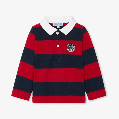 Toddler boy long sleeved polo shirt - white/multico