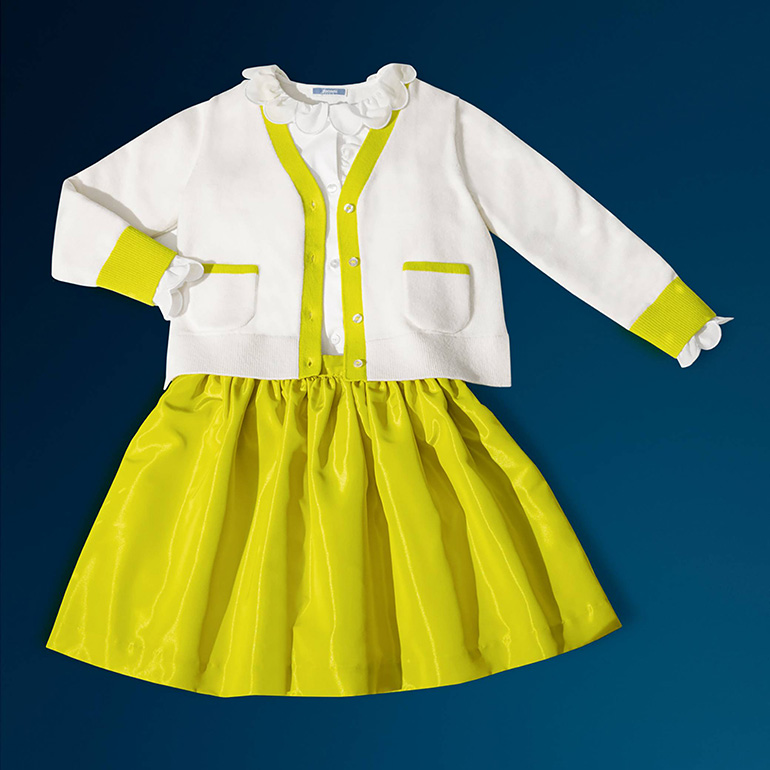 Shop girl Gift set with a yellow skirt and matching cardigan ensemble