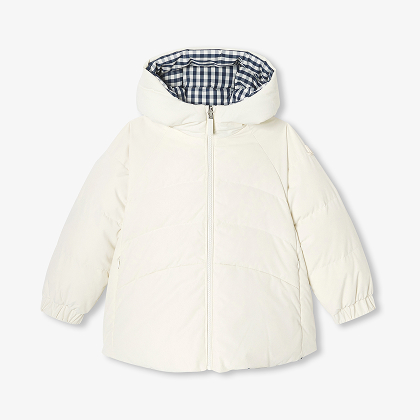Piumino corto double face bambina - crema/blu navy