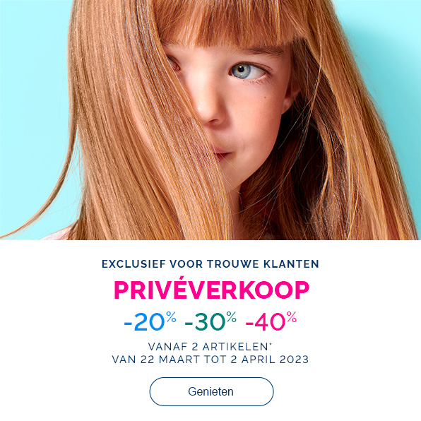 Exclusief voor trouwe klanten Priveverkoop -40% -30% -20% vanaf 2 twee artikelen* VAN 22/03/2023 TOT 02/04/2023